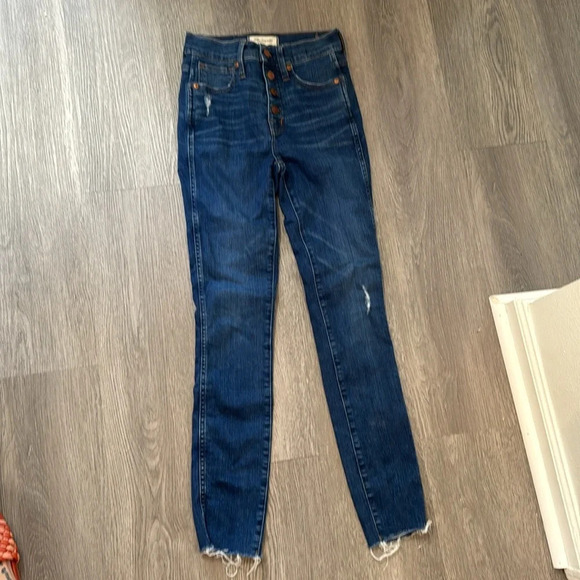 Madewell Dark Wash Button Up 10" High rise skinny Size 24 - Picture 1 of 8